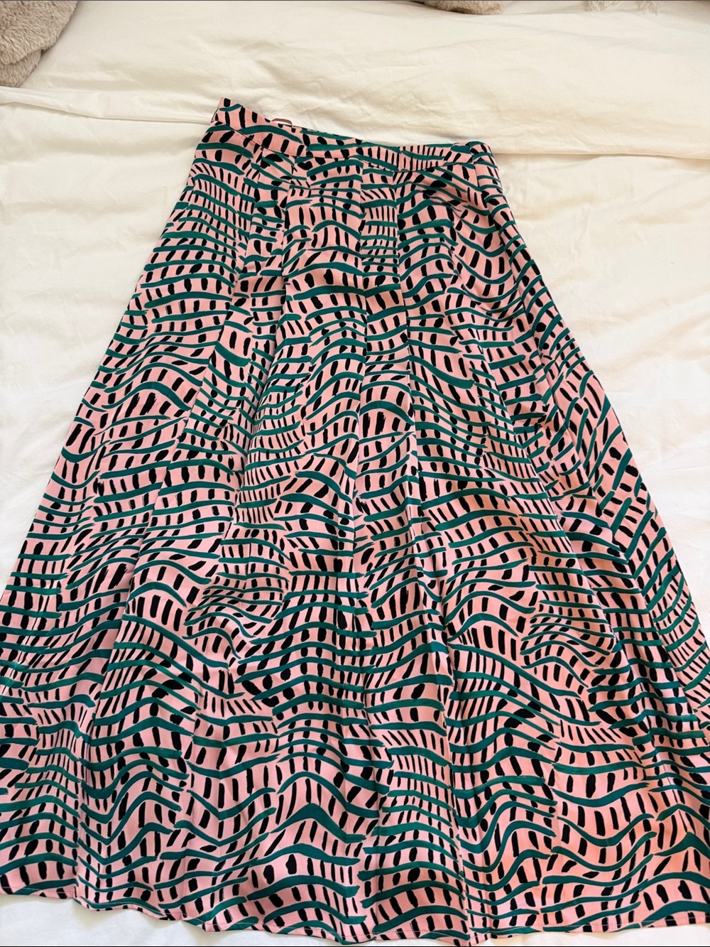 Pink & Green Wave-Print Maxi Skirt